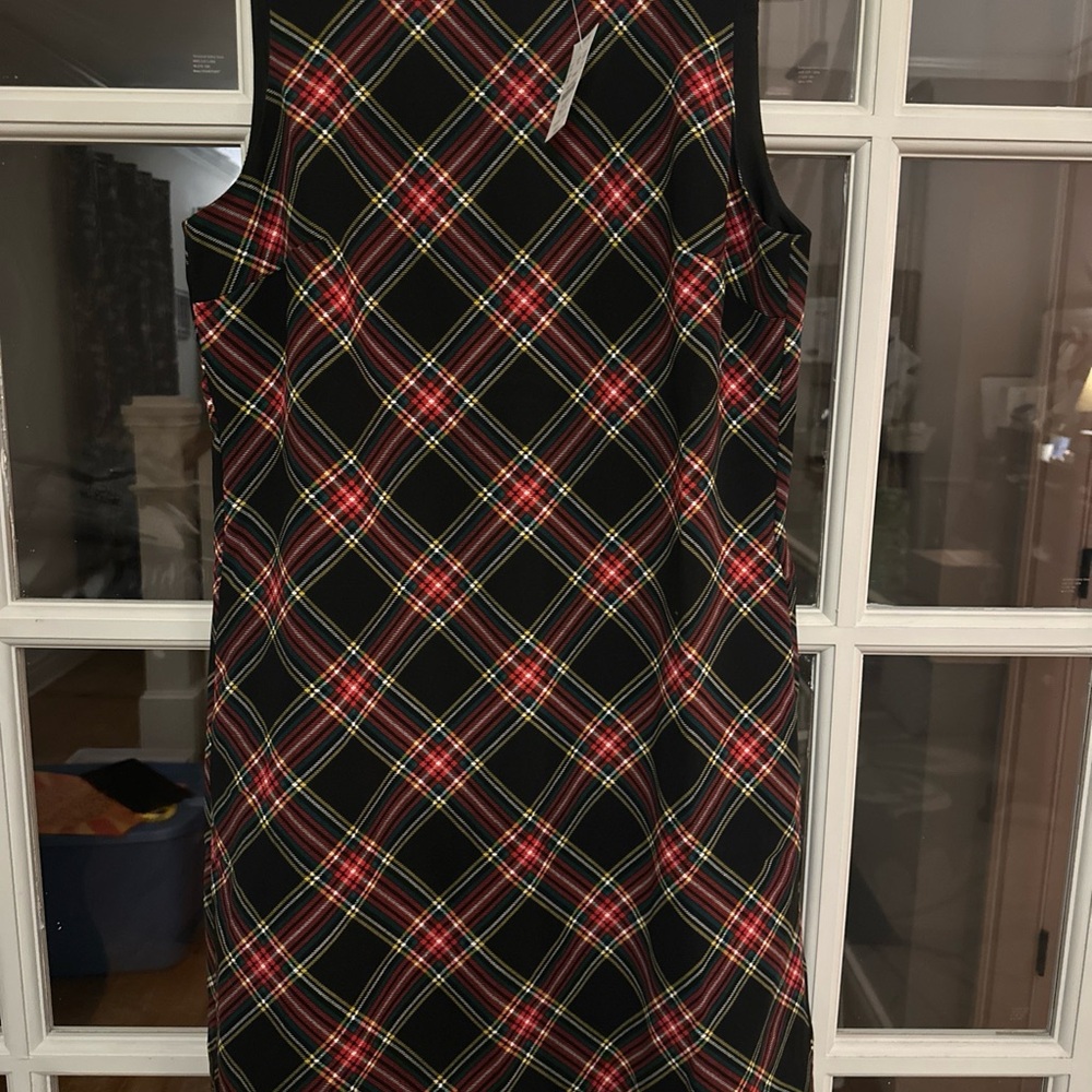 NWT J.Crew Black and Red Holiday Plaid Midi Dress Feather Hem 6